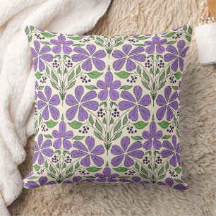 Cojín Decorativo Patrón Botánico Floral Púrpura