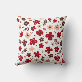 Cojín Decorativo Patrón Botánico Floral Rojo