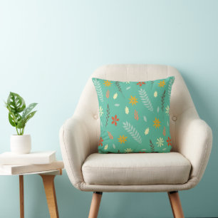 Cojín Decorativo Patrón botánico floral verde azulado