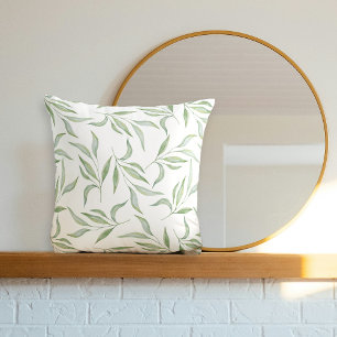 Cojín Decorativo Patrón botánico moderno de hojas de acuarela verde