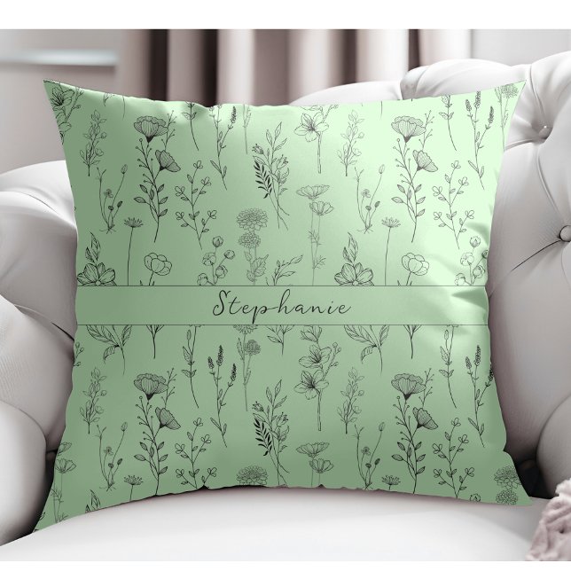 Cojín Decorativo Patrón Botánico Simple Boho Mint Verde (Subido por el creador)