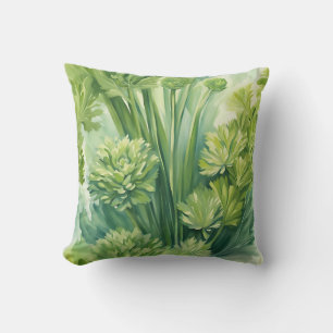 Cojín Decorativo Patrón Botánico Verde Apio Lujurioso