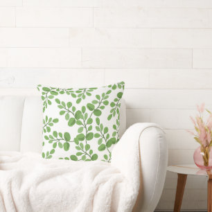 Cojín Decorativo Patrón Botánico Verde de Primavera Moderno Hojas