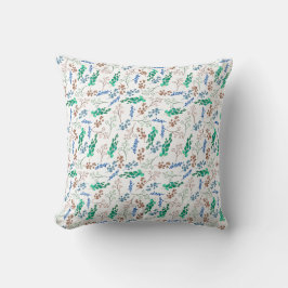 Cojín Decorativo Patrón botánico verde y azul sobre blanco