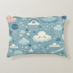 Cojín Decorativo Patrón caprichoso de cielo con nubes, estrellas -