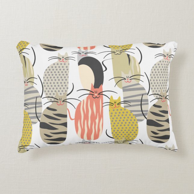 Cojín Decorativo Patrón caprichoso de gatos felices (Anverso)