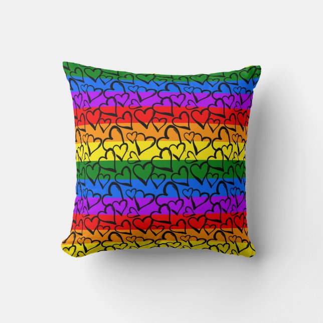 Cojín Decorativo Patrón cardíaco arco iris (Anverso)