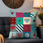 Cojín Decorativo Patrón cardíaco del Ancla de los Patchwork Náutico<br><div class="desc">Este diseño moderno presenta un mosaico rústico de coloridas plazas con temática náutica. #home #Decoración #casa #náutica #marine #ancla #interiors #homeinteriors #design #designer #throwpillows #almohadas #almohadas #cojines #casa de playa #bote de limpieza #vela #barco de vela #yate #amor #decoración náutica</div>