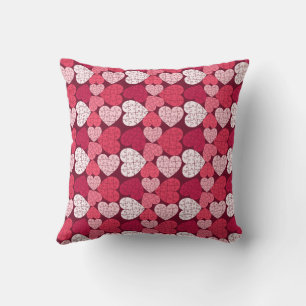 Cojín Decorativo Patrón cardíaco del rompecabezas rojo y rosa