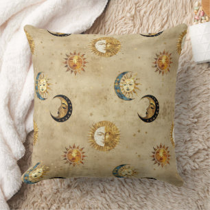 Cojín Decorativo Patrón Celestial de Sol y Luna Noche Estrellada de