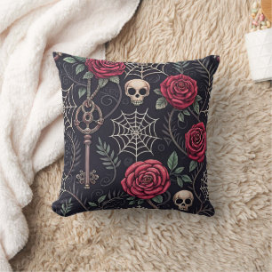 Cojín Decorativo Patrón Celestial Floral de Cráneo Gótico (4)