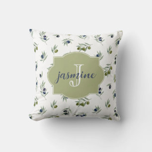 Cojín Decorativo Patrón Chic de Acuarela con Nombre de Monograma en
