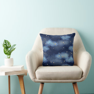 Cojín Decorativo Patrón cielo azul oscuro de las estrellas de oro p