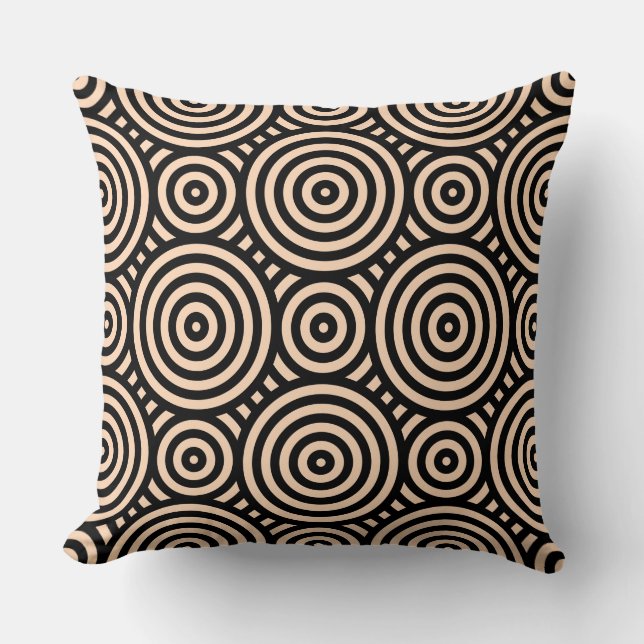 Cojín Decorativo Patrón circular anidado negro y rosa (Anverso)