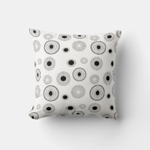 Cojín Decorativo Patrón Círculo de Starburts - Blanco y negro