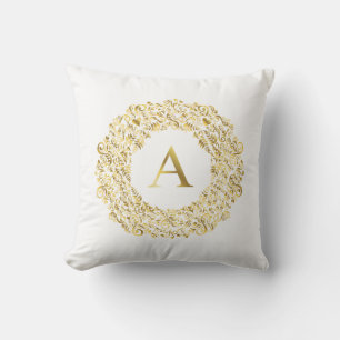 Cojín Decorativo Patrón clásico de Damask dorado inicial