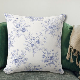 Cojín Decorativo Patrón clásico de flores azules Toile azul francés