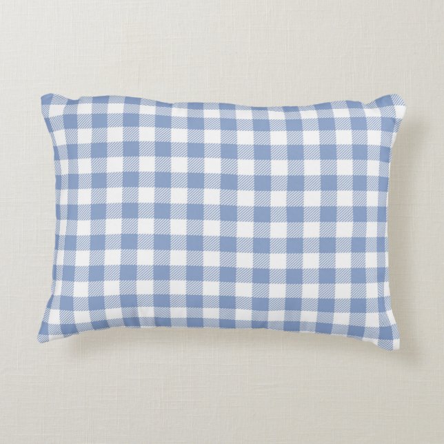 Cojín Decorativo Patrón clásico de Gingham azul comprobado (Reverso)