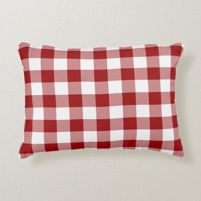 Cojín Decorativo Patrón clásico de Gingham rojo y blanco (Anverso)