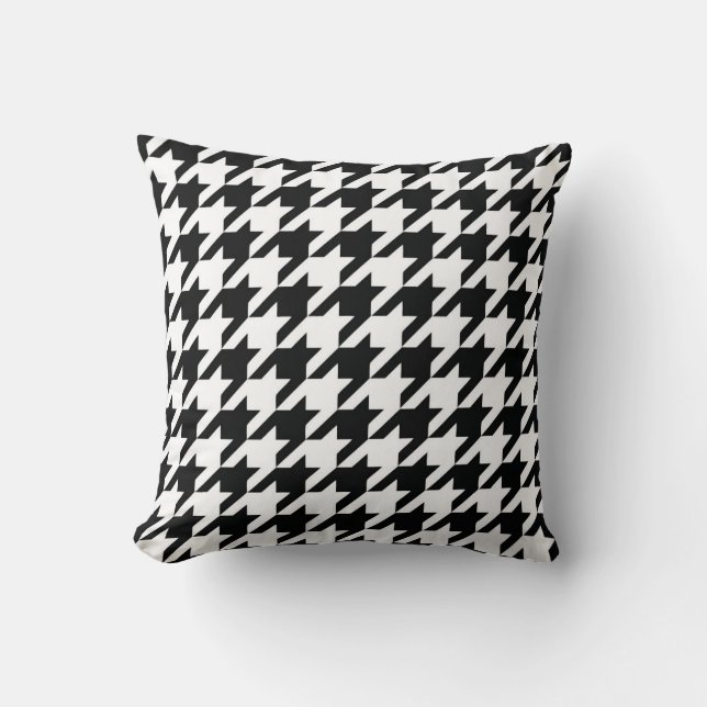Cojín Decorativo Patrón Clásico de Houndstooth: Negro y Blanco Vint (Anverso)