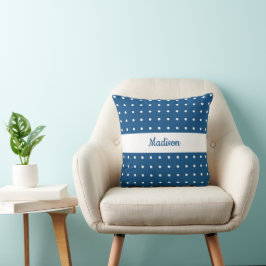 Cojín Decorativo Patrón clásico de puntos de polka blanca en azul c