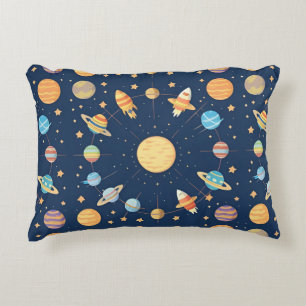 Cojín Decorativo Patrón colorido con tema espacial y planetas
