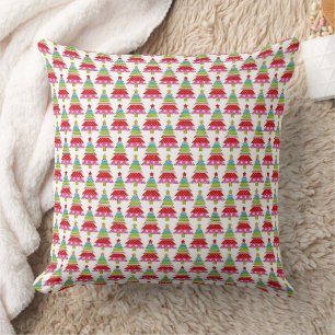Cojín Decorativo Patrón Colorido de árbol de Navidad Retro