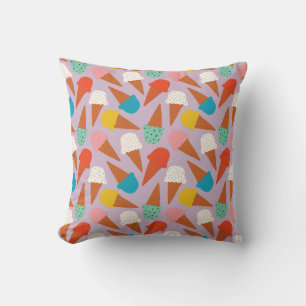 Cojín Decorativo Patrón Colorido de Cono de Helado Dibujado a Mano