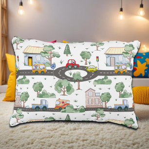 Cojín Decorativo Patrón colorido de pueblo pequeño y coches