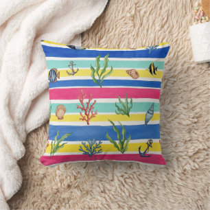 Cojín Decorativo Patrón Colorido de Vida Marina Costera (7)