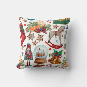 Cojín Decorativo Patrón con adornos de Navidad vintage, juguete y 
