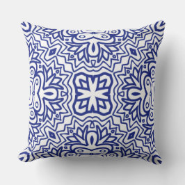 Cojín Decorativo Patrón con azul sobre blanco