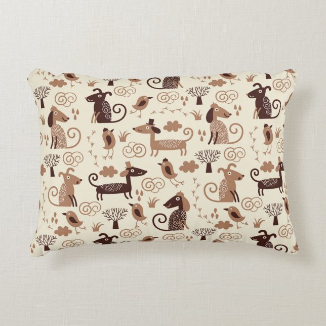 Cojín Decorativo patrón con perros lindos (Anverso)