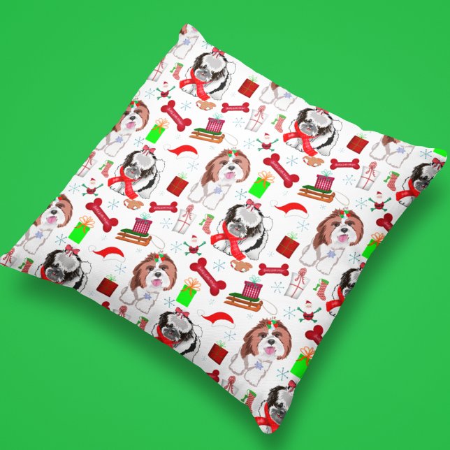 Cojín Decorativo Patrón continuo adorable de Navidad con Shih Tzu (Subido por el creador)