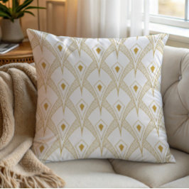 Cojín Decorativo Patrón continuo art déco dorado y blanco 3