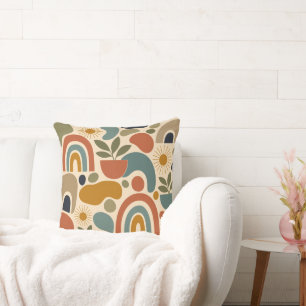 Cojín Decorativo Patrón continuo boho de arcoíris y botánico
