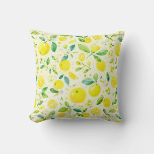 Cojín Decorativo Patrón continuo de acuarela de limón amarillo cítr
