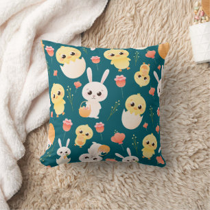 Cojín Decorativo Patrón continuo de adorables conejos y pollitos de