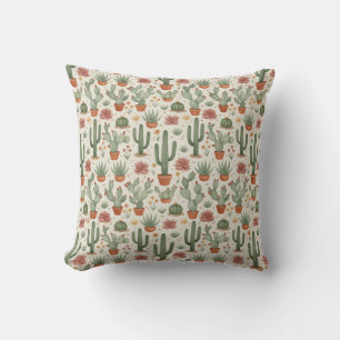 Cojín Decorativo Patrón continuo de cactus suculentos del desierto
