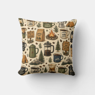 Cojín Decorativo Patrón continuo de café de camping vintage