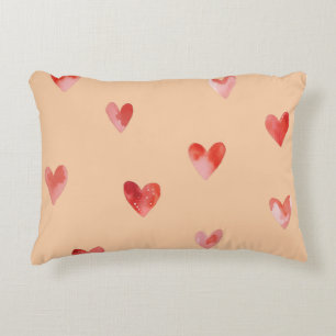 Cojín Decorativo Patrón continuo de Corazones Acuarela