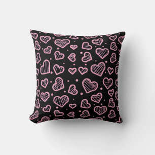 Cojín Decorativo Patrón continuo de corazones sobre fondo negro