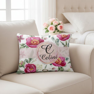 Cojín Decorativo Patrón continuo de flor de peonía elegante en rosa