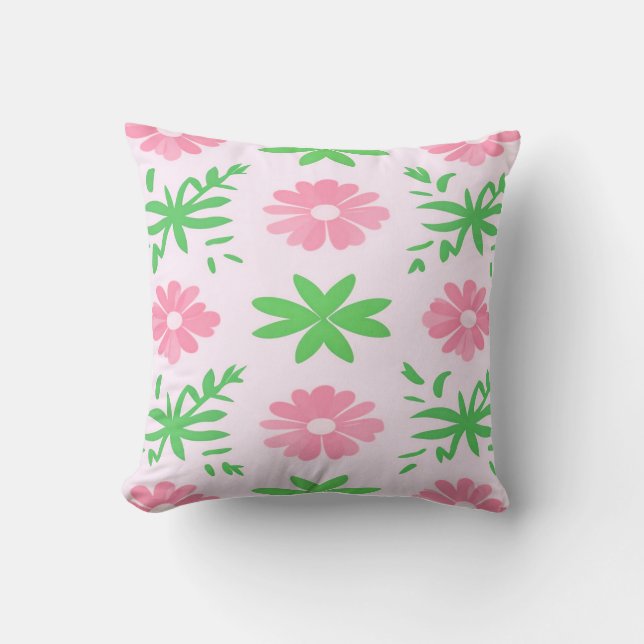Cojín Decorativo Patrón continuo de flores rosas y hojas verdes (Anverso)