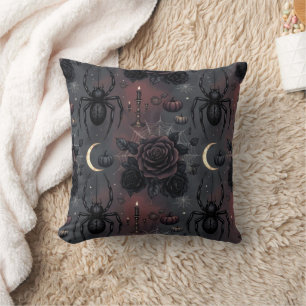 Cojín Decorativo Patrón continuo de Halloween gótico oscuro: arañas
