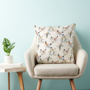 Cojín Decorativo Patrón continuo de mariposa acuarela