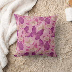 Cojín Decorativo Patrón continuo de mariposa brillo rosa