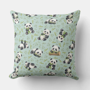 Cojín Decorativo Patrón continuo de Panda Adorable y Bambú