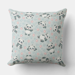 Cojín Decorativo Patrón continuo de patas de panda y bambú adorable