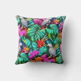 Cojín Decorativo Patrón continuo de superficie de selva con loros g